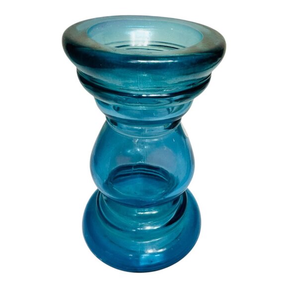 Handblown In Spain Vidrios San Miguel Blue Glass Candle Holder 8" Tall - Picture 2 of 10